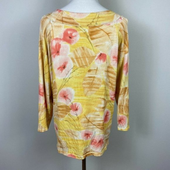 Pendleton Blouse Top L Silk Blend Floral Boatneck Tie 3/4 Sleeve Ribbed‎ Womens - Picture 5 of 9